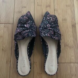 Schutz D'ana Flat Rose Black Pink Bow Pointed Toe Slip-on